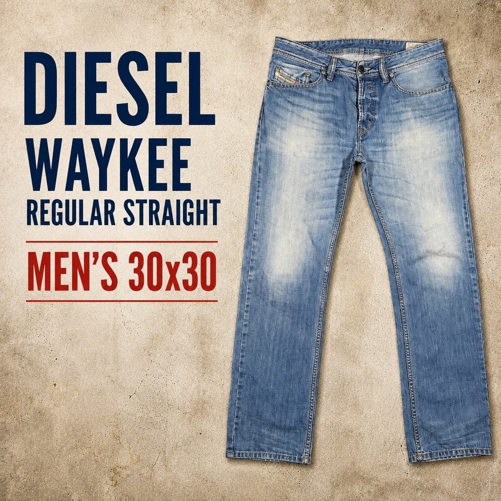 Diesel Waykee Regular Straight Leg Jeans Mens 30x30 Light Wash Blue Denim 0839C